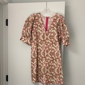 Marie Oliver Geometric Floral Dress in Pink and Cream